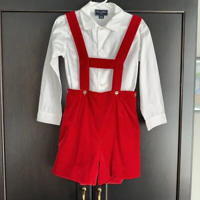 Pantalones de cuero Oscar de la Renta para niños en terciopelo rojo talla 4Y Navidad/Vacaciones Foto 1 de 2