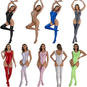 Traje de baño para mujer aceitoso brillante de una pieza Body Bikini con medias hasta el muslo - Imagen 1 de 78