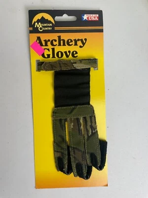VTG Original Realtree Camo Traditional Archery Three Leather Finger Glove L - Image 1 of 2