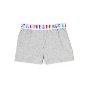 Wonder Nation Girls' Love & Peace Play Shorts, Light Grey Heather XL (14-16) - Picture 1 of 3