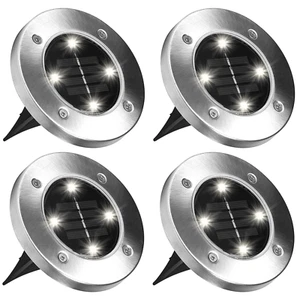 OUTDOOR SOLAR LED LIGHTS (4-Pack) Disk Lights Patios Walkways Lawn Landscape - Picture 1 of 9