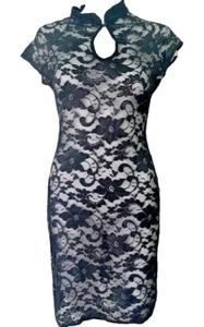 ASOS Dress Size uk 8 Black Lace Bodycon Cap Sleeve Keyhole Womens sheer dress vg - Picture 1 of 5