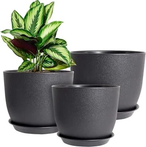 Plant Pots 10/9/8 inch Set 3 Modern Decorative Plastic Planters Drainage Holes - Picture 1 of 7