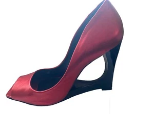 SCHUTZ CUT OUT WEDGE METALLIC RED LEATHER SHOES 40 - Picture 1 of 5