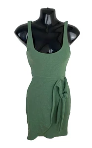 Zara Mini Dress Women's UK Size S Khaki Ribbed Bodycon Wrap Front  - Picture 1 of 7