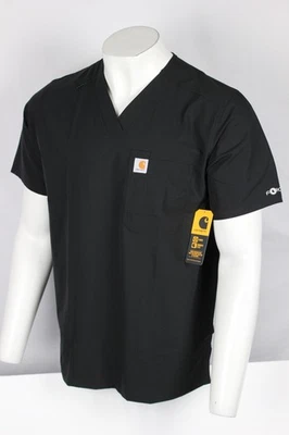 Carhartt Scrubs Top Men's Force Essentials Modern V Neck 3 Pocket Black C16113 - Image 1 of 4