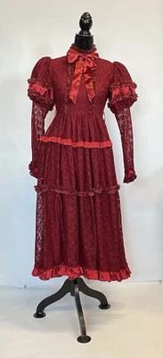 Victorian Choice Renaissance Steampunk Dress Red Maroon Silk Lace SIZE M W13 - Image 1 of 4