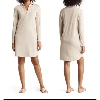 Frank & Eileen Nicole Size LG Popover Henley Cotton Dress Shirt Beige Sand Polo - Image 1 of 4