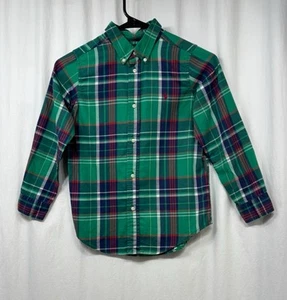 Ralph Lauren Button Up Long Sleeve Shirt Green Plaid Boys Youth Preppy Size 7 - Picture 1 of 24