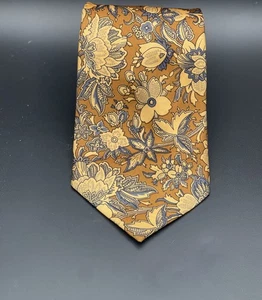 Vintage Pierre Balmain Paris Herrenkrawatte 100 % italienische Seide Blumenmuster goldbraun - Bild 1 von 5