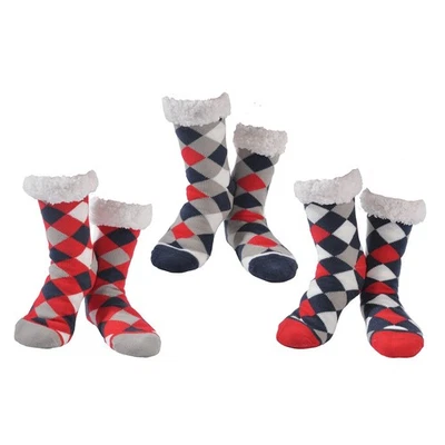 Nuzzles Ladies Diamond Style Slipper Socks Fleece Lined, Non-Slip Soles 3 Pack - Image 1 of 4
