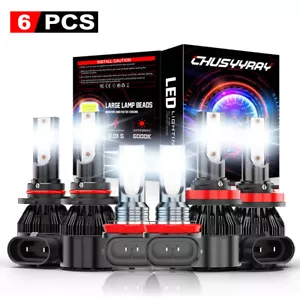 Combo 9005+H11+H11 LED Headlight Kit Fog light Bulbs High Low Beam 6000K White A - Picture 1 of 20