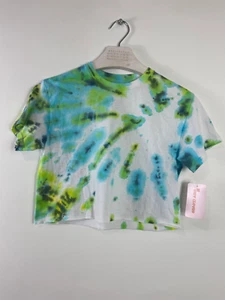 Gildan, grünes Batik Shirt, Damen, Small, handgefärbt, roher Saum Cropped T-Shirt - Bild 1 von 2