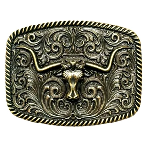 Bronze Gold Bull LONGHORN Western Belt Buckle Large Size Cowboy Rodeo buckle 028 - Picture 1 of 2