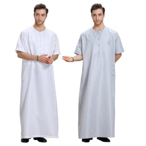 Muslim Abaya Thobe Dishdasha Men Thawb Jubba Thoub Daffah Kaftan Robe Arab Dress - Picture 1 of 29