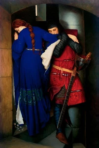 Das Treffen auf der Turmtreppe von Frederic William Burton Vintage Kunst Poster - Bild 1 von 1