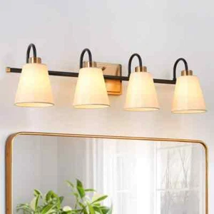 LNC Modern Classic 28 in. W 4-Light Plated Brass and Black tLinear Vanity Light - Picture 1 of 9