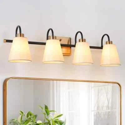 LNC Modern Classic 28 in. W 4-Light Plated Brass and Black tLinear Vanity Light - Image 1 of 4