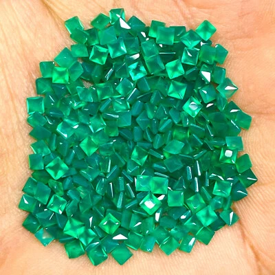100 Pcs Natural Green Onyx 3mm Square Princess Cut Loose Gemstone Wholesale Lot - Image 1 of 4