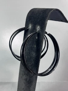 "Orecchini Pendenti Cerchio Nero Gotico Dichiarazione Modernista Retro Boho Pierce 2,75" - Foto 1 di 9