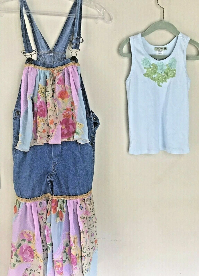 Calça jeans Little Mass tamanho 5 e boutique exclusiva boho babados perna larga nova com etiquetas - Imagem 1 de 4