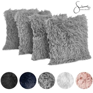 Sienna Faux Mongolian Fur Set of 4 x Cushion Covers Soft Fluffy Mohair 18" x 18 - Picture 1 of 26