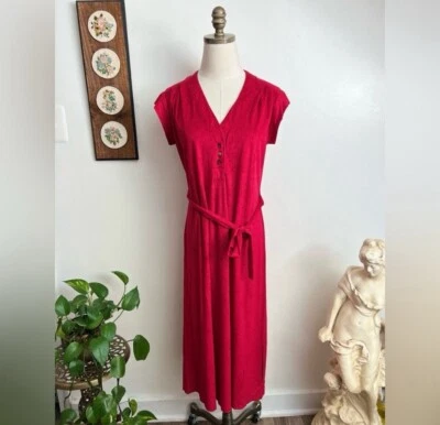 Vestido midi vintage de tela de rizo rojo Byer California de los años 70 mediano Foto 1 de 4