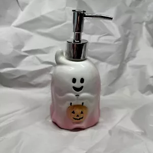 NWT: Happy Hauntings: PINK, Halloween Ghost, Ceramic, Soap Dispenser Pumpkin - Picture 1 of 2