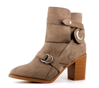 Missguided Shield Damas Reino Unido 8 UE 41 Taupe Imitación Gamuza Tacón Bloque Botines Foto 1 de 4