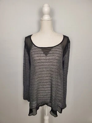 BKE RED Suéter ligero de punto suelto gris transparente con ribete negro para mujer talla grande Foto 1 de 4