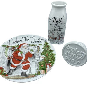 Fitz and Floyd Cookies For Santa Vintage Holiday Plate Milk Bottle Cookie Press - Picture 1 of 11