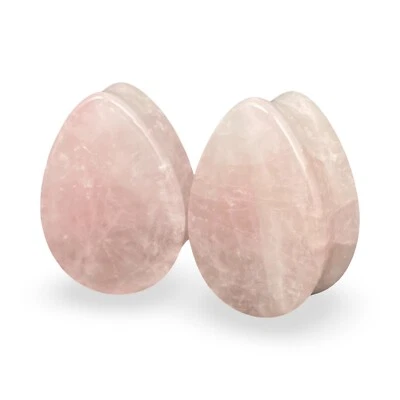 Par de tapones de lágrima de piedra de cuarzo rosa juego de orejeras ELIGE EL TAMAÑO Foto 1 de 4
