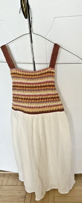 Zara Kids белый марлевый длинное платье с желтый/коричневый крючком верх (13-14) - Изображение 1 из 4