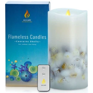 AGLARY Flameless Candles Real Seashell , LED Pillar Candles Real Wax with Timer - Picture 1 of 7