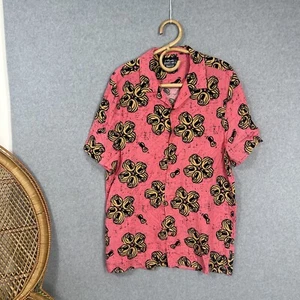 Mambo Smart Arts Apparel Short Sleeve Button Up Shirt Size L Pink Gold Print - Picture 1 of 11
