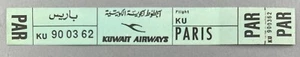 KUWAIT AIRWAYS PAR PARIS VINTAGE AIRLINE BAG TAG LUGGAGE BAGGAGE LABEL - Picture 1 of 2