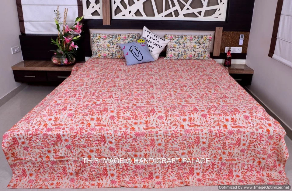 Indio Abstracto Estampado Manta Colcha Gudari Tamaño Queen Algodón Kantha Colcha - Imagen 1 de 1