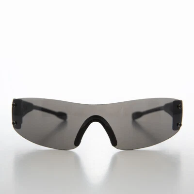 Sporty Wrap Around Shield Gray Mono Lens Sunglass - Wolf - Image 1 of 3
