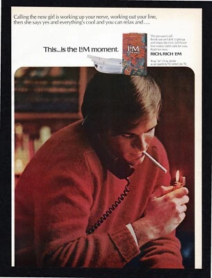 L&M L and M Filter Kings 1971 cigarrillos vida al aire libre página completa anuncio impreso vintage Foto 1 de 3