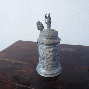 Sehr schöner Antiker Bierkrug Zinn  mit Zinndeckel   (BK4) - Bild 1 von 12