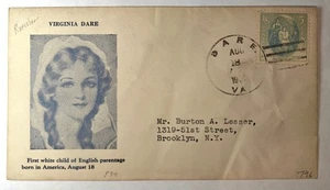 1937 Scott 796 Virginia Dare FDC Roessler 796 Cachet Dare VA Plate #34 - Picture 1 of 2