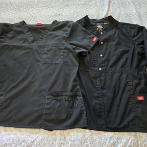 Dickies Women’s XL Scrub Tops Lot Short Sleeve & Long Sleeve Button Up Medical - Picture 1 of 8