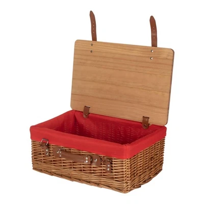 36cm Double Steamed Red Lined Willow Empty Picnic Basket with Pinewood Lid - Image 1 of 4