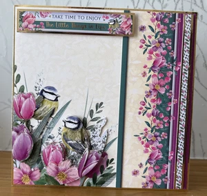Handmade 7"x7" Blue Tits Birds & Flowers Themed Card Birthday Retirement - Picture 1 of 4