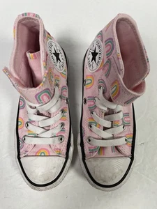 Converse All-Star Youth Size 10.5 Pink Rainbow Print Canvas Sneakers Hook-Loop - Picture 1 of 24