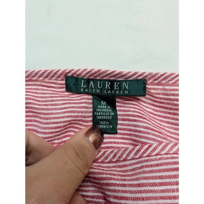 Camisa Ralph Lauren Lino Roja Blanca Rayas Mediana Clásica Preppy Verano Foto 1 de 4