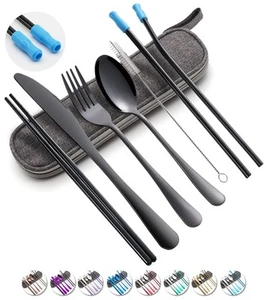Travel Utensils Set with Case Reusable Portable Cutlery Set Stainless Steel 8... - Picture 1 of 7