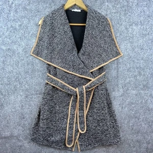 THML Sweater Womens Small Grey Brown Belted Cardigan Quiet Luxury Career Wrap - Picture 1 of 6
