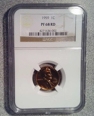 1959 Proof Lincoln Cent NGC PF68RD (002) - Image 1 of 2
