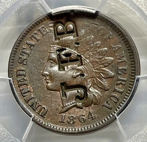 1864 Indian Head Cent L on Ribbon XF PCGS Civil War Era Penny w/ Counterstamp - Picture 1 of 4
